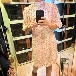 Ganni Pink Floral Ruffle-Hem Mini Dress